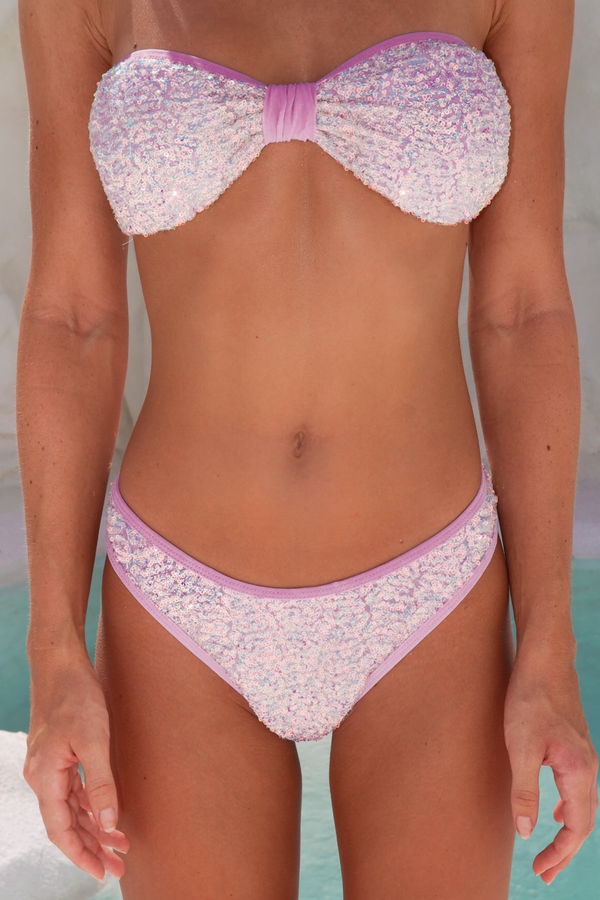 'Sugarplum Swirl' Sequin Thick Strap Fixed Bikini Bottoms