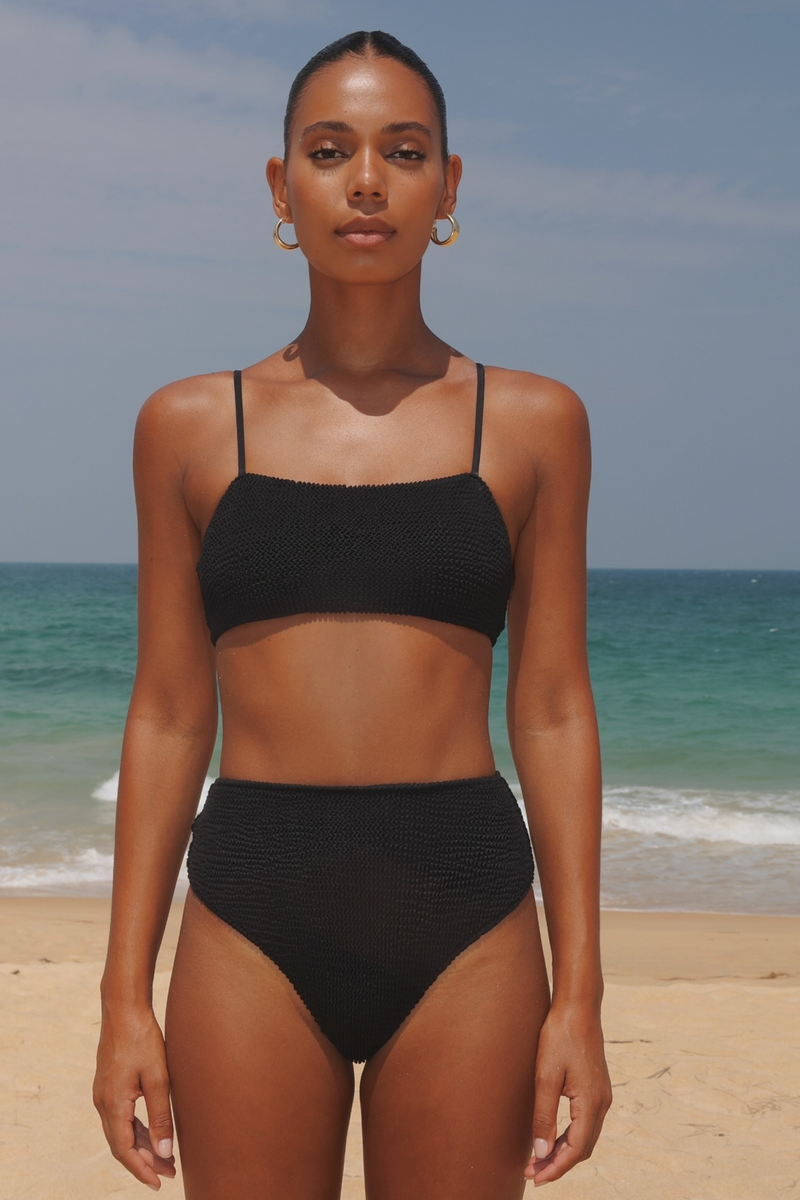 'Black' Scrunch Crop Bikini Top