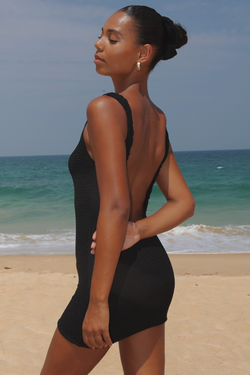 'Black' Scrunch Low-Back Mini Dress
