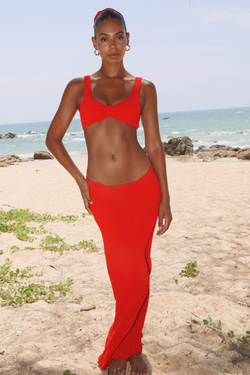 'Red' Scrunch Maxi Skirt