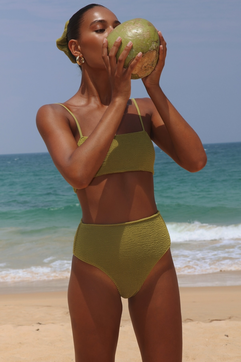'Olive' Scrunch Crop Bikini Top
