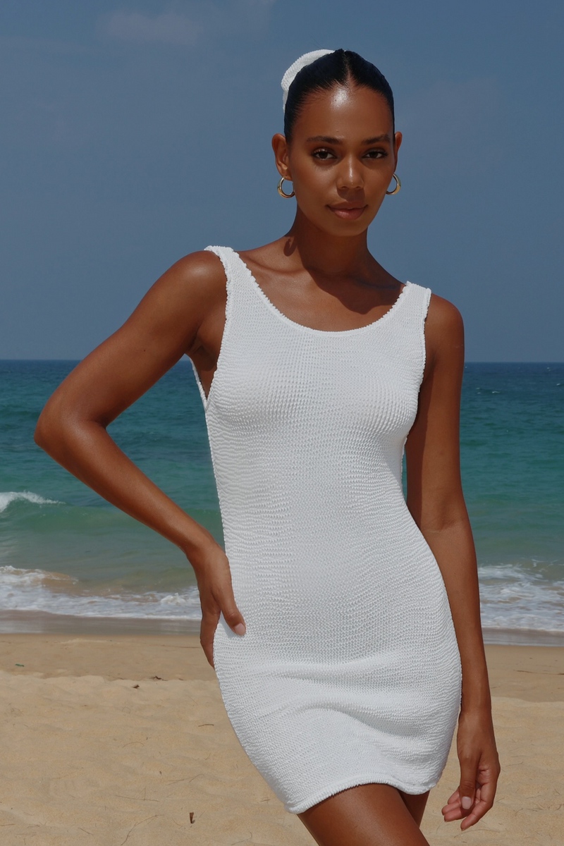 'White' Scrunch Low-Back Mini Dress