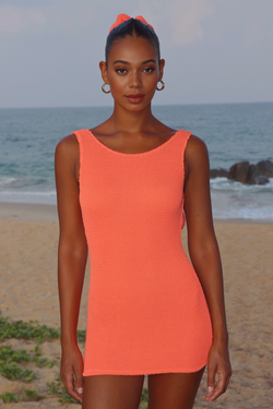 'Coral' Scrunch Low-Back Mini Dress