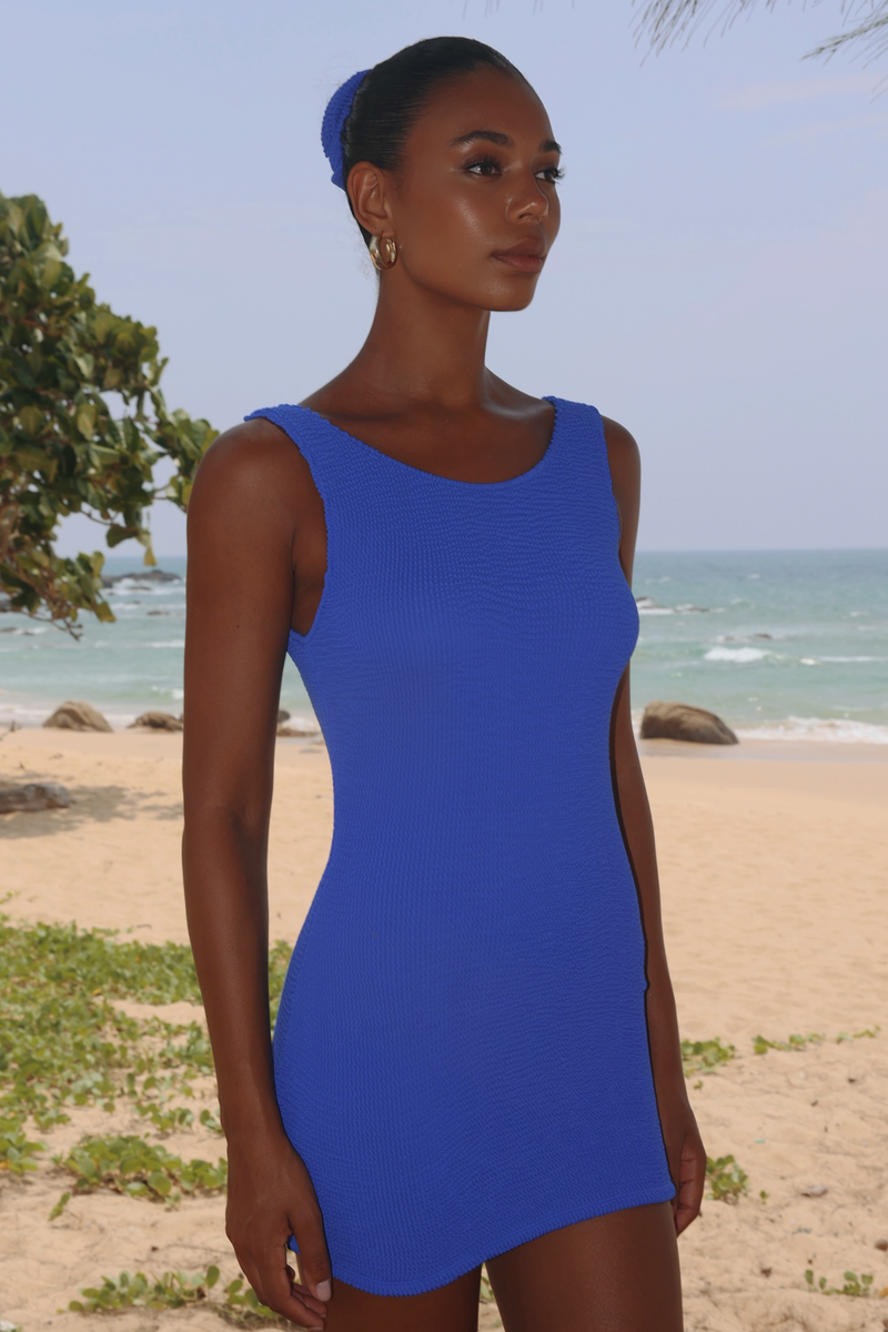 'Azure' Scrunch Low-Back Mini Dress