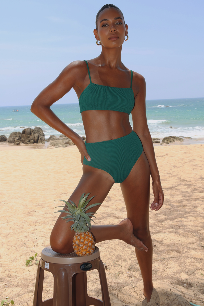 'Pine' Scrunch High Waist Bikini Bottoms